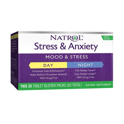 NATROL Stress & Anxiety Formula pentru zi si noapte, 30+30 tablete, GNC