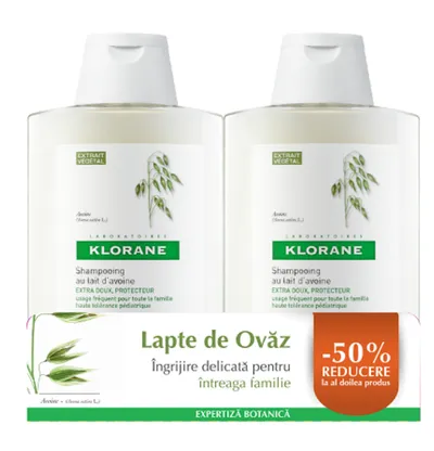 Pachet Sampon cu lapte de ovaz 1 + 50% reducere la al doilea produs, 2 x 400ml, Klorane