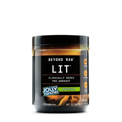 Pre Workout cu aroma de bomboane jolly rancher cu mar verde Beyond Raw LIT, 408g, GNC