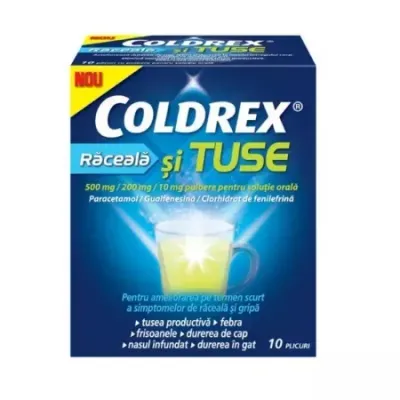 Coldrex raceala si tuse, 500 mg/200 mg/10 mg pulbere pentru solutie orala, Perrigo