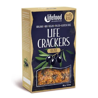 LifeCrackers cu masline raw Bio, 90g, Lifefood