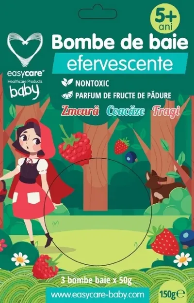 Bombe de baie efervescente pentru copii cu parfum de fructe de padure 5ani+, 3 bucati, Easycare Baby