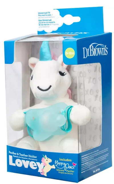 Jucarie Unicorn Lovey + Suzeta din silicon verde, 1 bucata, Dr. Brown's