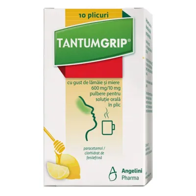 TantumGrip cu gust de lamaie si miere, 600 mg/10 mg, Angelini