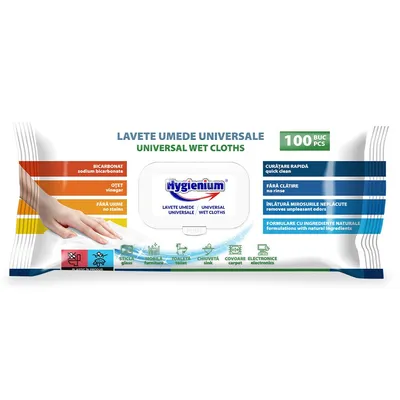 Lavete umede universale cu otet si bicarbonat, 100 bucati, Hygienium