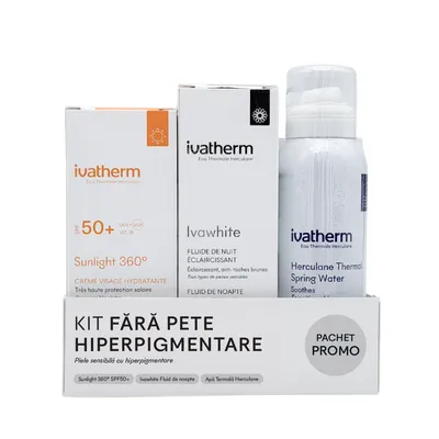 Kit Fara pete hiperpigmentare, Sunlight 360, 50 ml, Ivawhite fluid, 50 ml, Apa termala, 100 ml,, Ivatherm