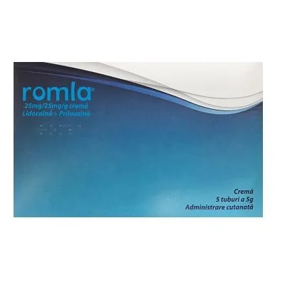 Romla crema cu lidocaina si prilocaina 25mg/25mg/g, 5 tuburi x 5 g, Elantis Farma