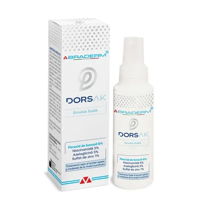 Dorsak spray cu emulsie fluida pentru acneea trunchiului, 100 ml, Braderm