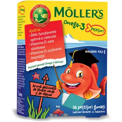 Omega 3 Fishes Strawberry, 36 jeleuri, Moller's