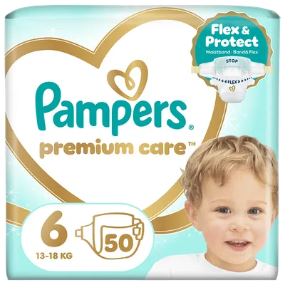 Scutece Premium Care Jumbo Pack Marimea 6 pentru 13-18kg, 50 bucati, Pampers