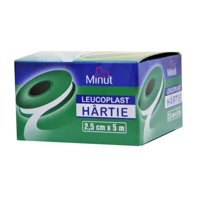 Leucoplast din hartie 2.5cm x 5m, 1 bucata, Minut