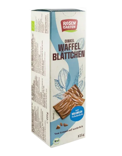 Napolitane bio din grau spelta in ciocolata cu lapte, 125g, Rosen Garten