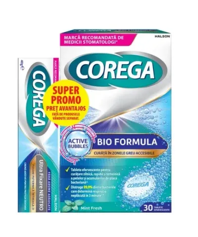 Corega Neutro Crema Adeziva 40G + Corega Tabs Bioformula 30 tablete 90% reducere la al-2lea produs