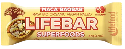 Baton cu fructe maca si baobab Lifebar Bio, 47g, Lifefood