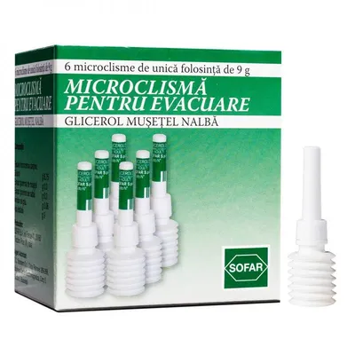 Microclisme pentru evacuare adulti, 9 gr, 6 buc, Sofar