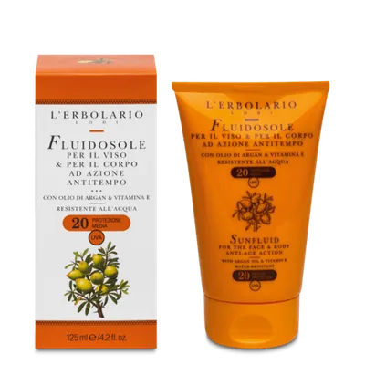 L'Erbolario Sun Fluid pentru fata si corp Argan&E SPF20, 125ml