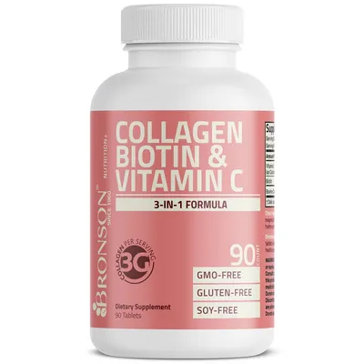 Collagen + Biotina + Vitamina C Advanced Beauty Support Formula, 90 tablete, Bronson Laboratories