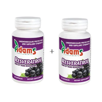 Resveratrol 50mg, 30 capsule, Adams Vision Pachet 2x 30 capsule