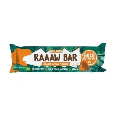 Baton Bio Raaaw Bar cu portocale si cacao, 35g, Gold Nutrition