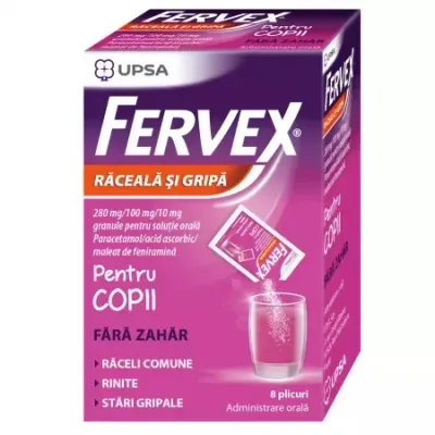 Fervex Raceala si Gripa fara zahar pentru copii, 280mg/100 mg/10 mg, UPSA