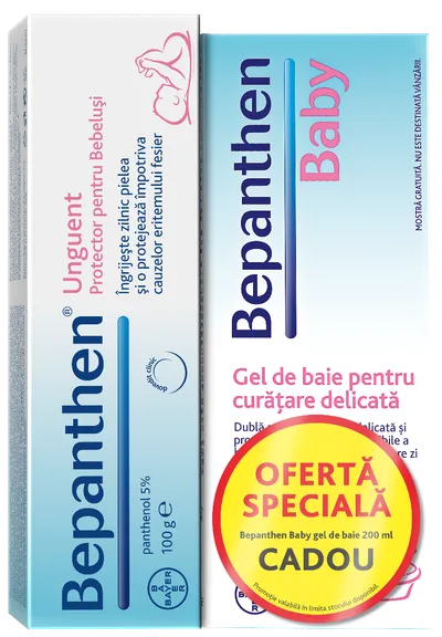 Pachet Unguent Bepanthen 5% 100g + Gel de baie Bayer Bepanthen Baby 200ml, Bayer
