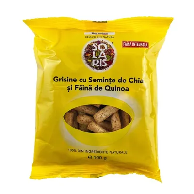 Grisine din faina integrala, faina de quinoa si seminte de chia, 100g, Solaris