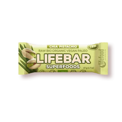 Baton cu chia + orz verde si fistic raw Lifebar Bio, 47g, Lifefood