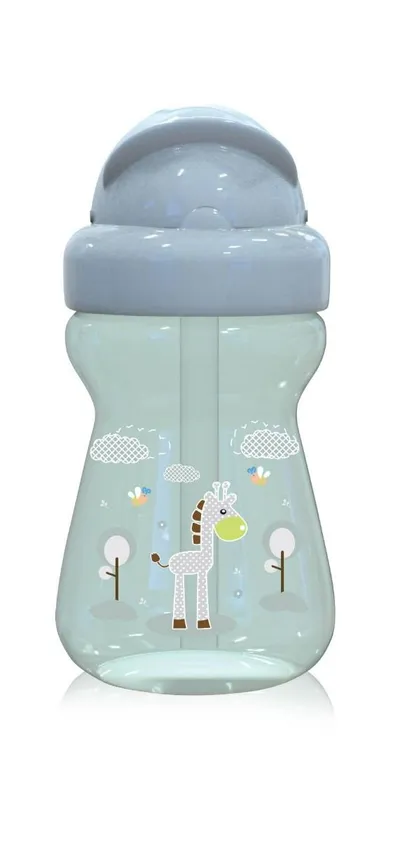 Biberon sport cu pai moale si flexibil 6 luni+ Animals Mint Green, 325ml, Lorelli