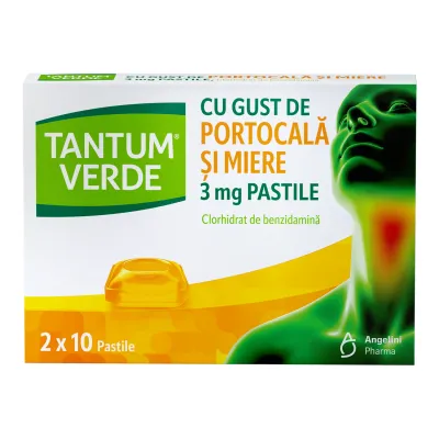Tantum Verde cu Portocala si Miere, 20 pastile, Angelini