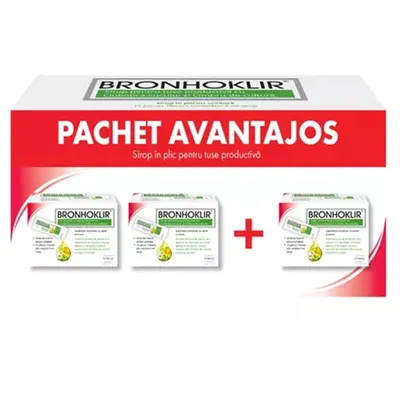 BRONHOKLIR SIROP TUSE PRODUCTIVA 15 PLICURI X 5ML 2+1 PACHET