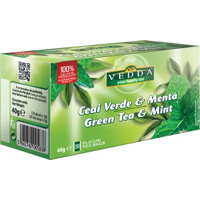 Ceai verde cu menta, 20 plicuri, Vedda
