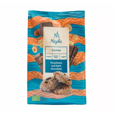 Cookies cu alune de padure si ciocolata neagra Bio, 100g, Migibi