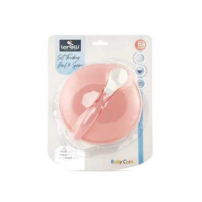 Set castron cu ventuza capac si lingurita Blush Pink, Lorelli