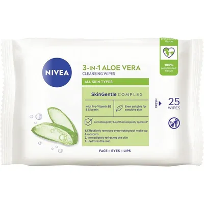 Servetele demachiante 3 in 1 cu aloe vera, 25 bucati, Nivea