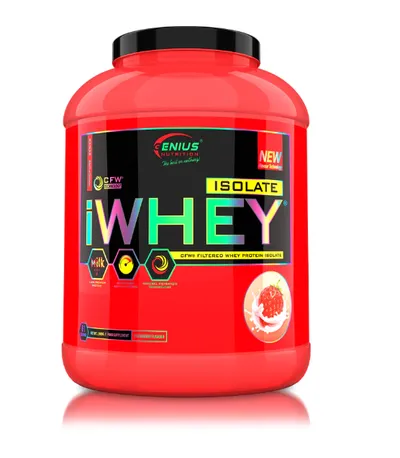 Pudra proteica cu aroma de capsuni iWhey Isolate, 2000g, Genius Nutrition