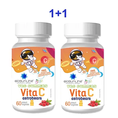 Pachet Ursuleti cu aroma de portocale Vita C Astrobears, 2 x 60 jeleuri, BioSunLine