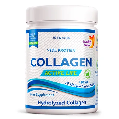 Colagen Hidrolizat Pulbere Tip 1, 2 si 3 Active Life, 10.000 Mg, 300 g, Swedish Nutra