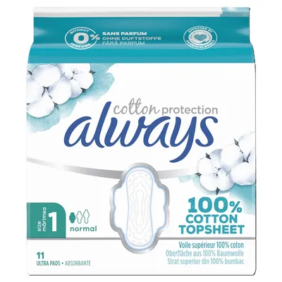 Absorbante din bumbac Normal Cotton Protection, Marimea 1, 11 bucati, Always