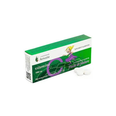 Vitamina C 100mg aroma fructe de padure, 20 comprimate, Laboratoarele Remedia