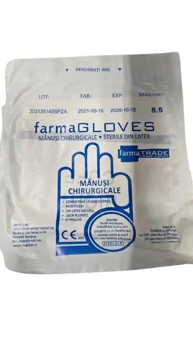 Manusi chirurgicale sterile din latex pudrate marimea 8.5, 1 pereche, FarmaGloves