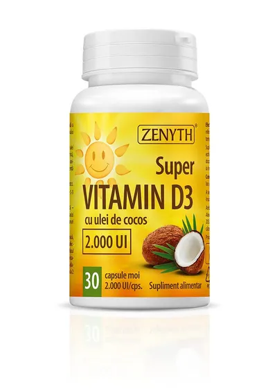 Super Vitamina D3 cu ulei de cocos, 30 capsule, Zenyth