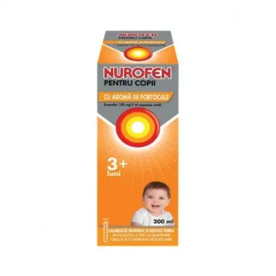 Nurofen sirop pentru copii cu aroma de portocale, 100 mg/5 ml, 3 luni+