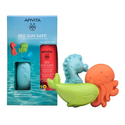 Pachet Bee Sun Safe Spray copii SPF50 200 ml & jucarii pentru plaja, Apivita