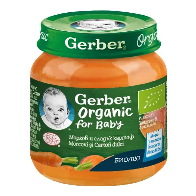 Piure bio din Morcovi și Cartofi dulci, 125g, Gerber