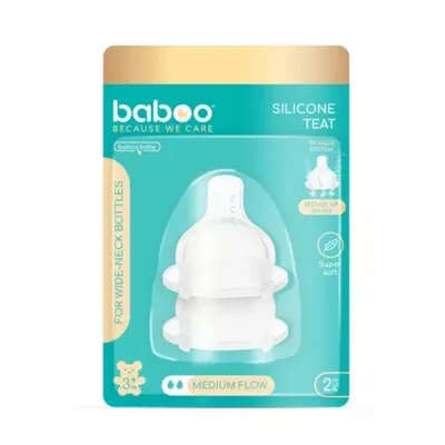 Tetina silicon anticolici cu 3 valve, Debit mediu, 3l+, Baboo
