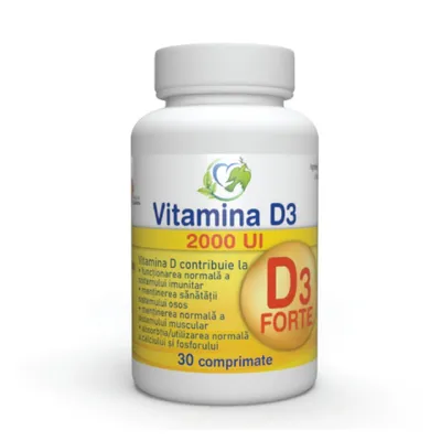 Vitamina D3 Forte, 2000UI, 30 comprimate, Justin Pharma