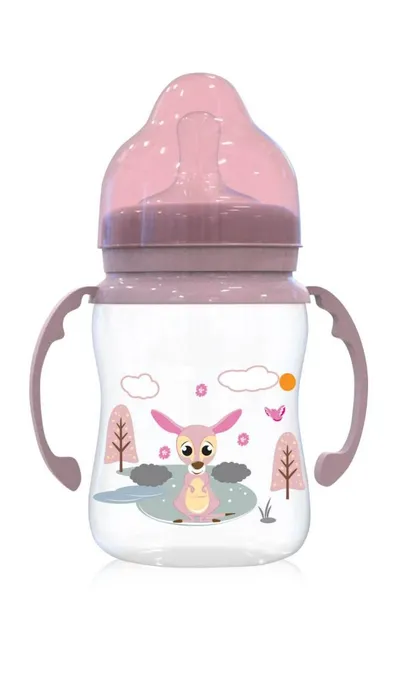 Biberon cu 2 manere si gat larg 0 luni+ Blush Pink, 250ml, Lorelli