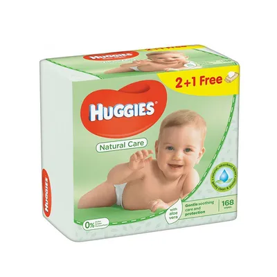 Pachet Servetele umede cu Aloe Vera Natural Care Extra 2+1 Gratuit, 56 bucati, Huggies