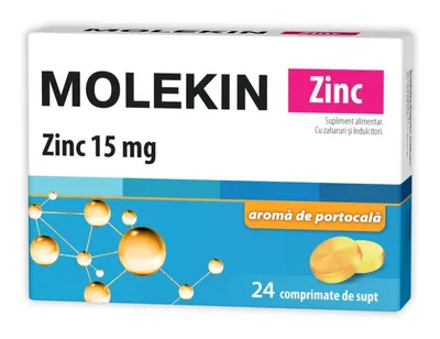 Molekin Zinc 15mg cu aroma de portocale, 24 comprimate de supt, Zdrovit