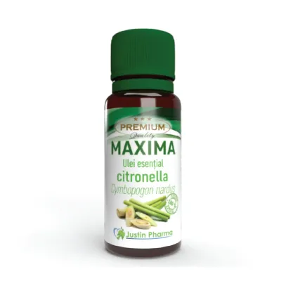 Ulei esential de citronella Maxima, uz extern, 10 ml, Justin Pharma